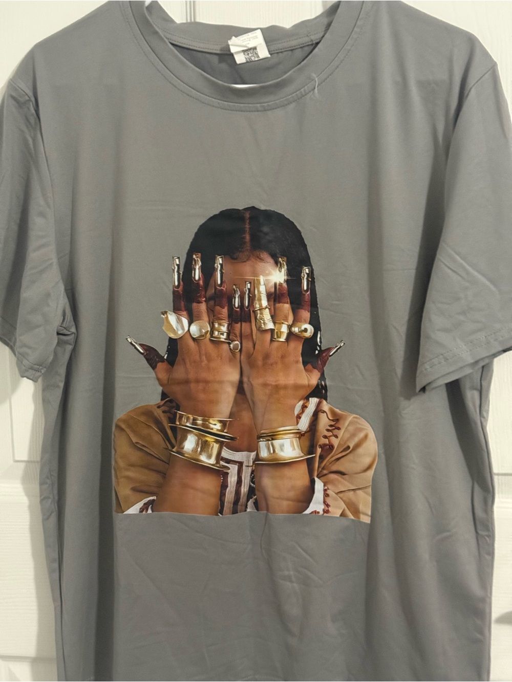 Gray Graphic Men’s T-Shirt with Gold Accent Print